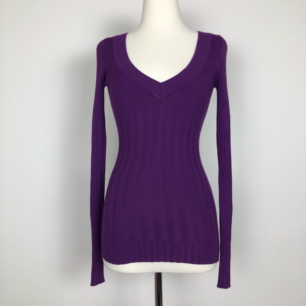 Pink Rose Purple Ribbed Sweater